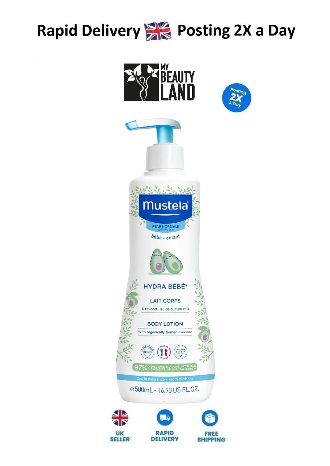 Mustela Hydra Bebe Body Lotion for Normal Skin, 500Ml **Fast Shipping**
